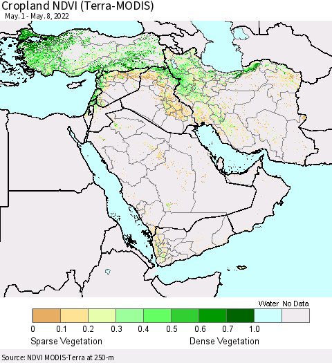 Middle East and Turkey Cropland NDVI (Terra-MODIS) Thematic Map For 5/1/2022 - 5/8/2022