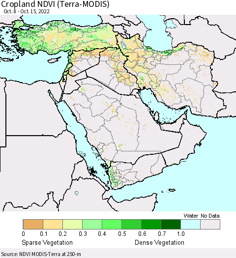 Middle East and Turkey Cropland NDVI (Terra-MODIS) Thematic Map For 10/8/2022 - 10/15/2022