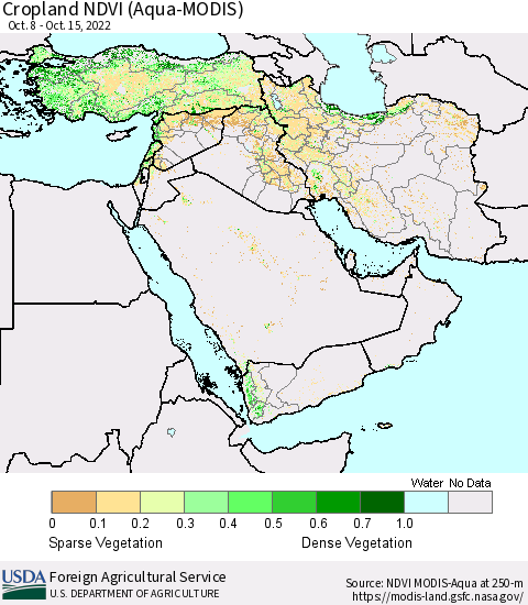 Middle East and Turkey Cropland NDVI (Terra-MODIS) Thematic Map For 10/11/2022 - 10/20/2022