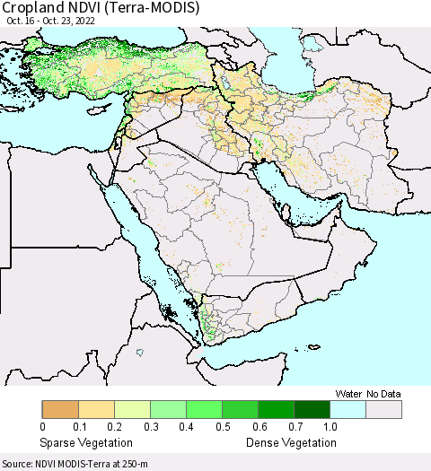 Middle East and Turkey Cropland NDVI (Terra-MODIS) Thematic Map For 10/16/2022 - 10/23/2022