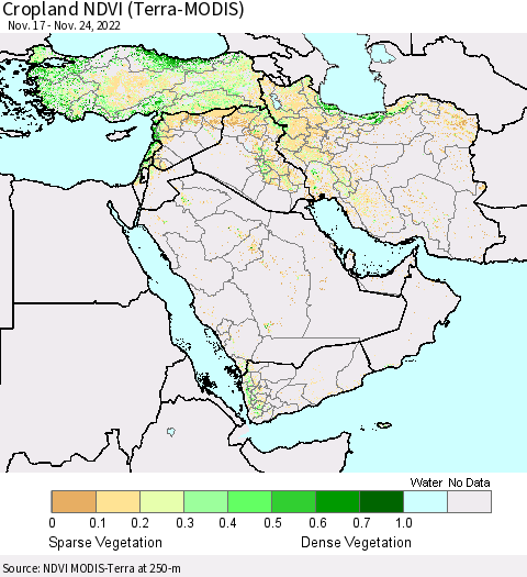Middle East and Turkey Cropland NDVI (Terra-MODIS) Thematic Map For 11/17/2022 - 11/24/2022