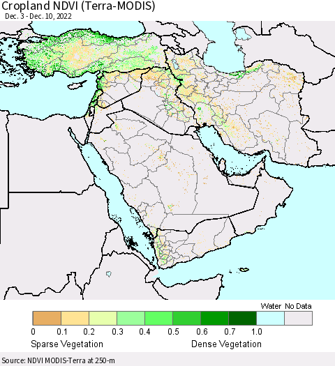 Middle East and Turkey Cropland NDVI (Terra-MODIS) Thematic Map For 12/1/2022 - 12/10/2022