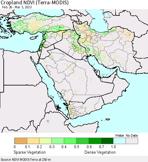 Middle East and Turkey Cropland NDVI (Terra-MODIS) Thematic Map For 2/26/2023 - 3/5/2023