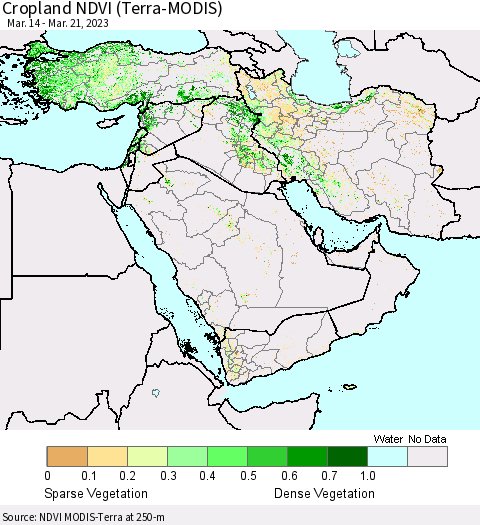 Middle East and Turkey Cropland NDVI (Terra-MODIS) Thematic Map For 3/14/2023 - 3/21/2023