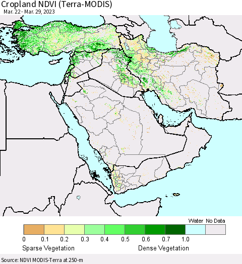 Middle East and Turkey Cropland NDVI (Terra-MODIS) Thematic Map For 3/22/2023 - 3/29/2023
