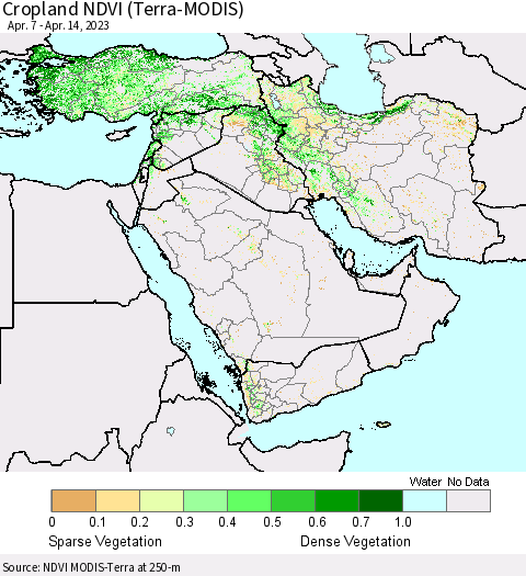 Middle East and Turkey Cropland NDVI (Terra-MODIS) Thematic Map For 4/7/2023 - 4/14/2023
