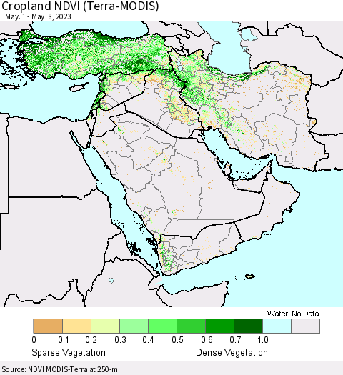 Middle East and Turkey Cropland NDVI (Terra-MODIS) Thematic Map For 5/1/2023 - 5/8/2023
