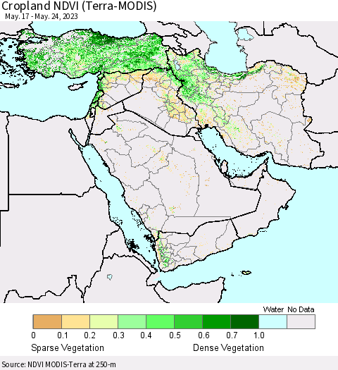 Middle East and Turkey Cropland NDVI (Terra-MODIS) Thematic Map For 5/17/2023 - 5/24/2023