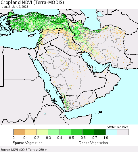 Middle East and Turkey Cropland NDVI (Terra-MODIS) Thematic Map For 6/2/2023 - 6/9/2023