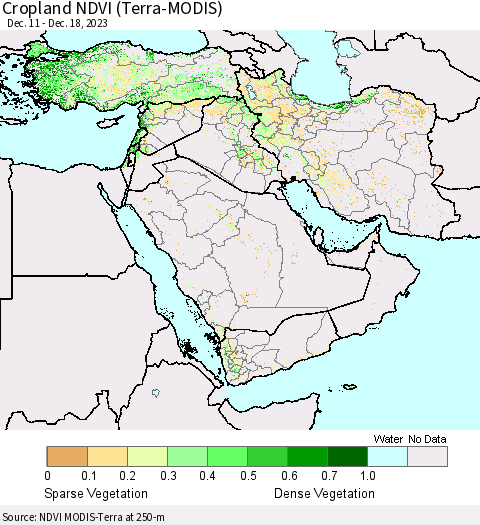 Middle East and Turkey Cropland NDVI (Terra-MODIS) Thematic Map For 12/11/2023 - 12/18/2023
