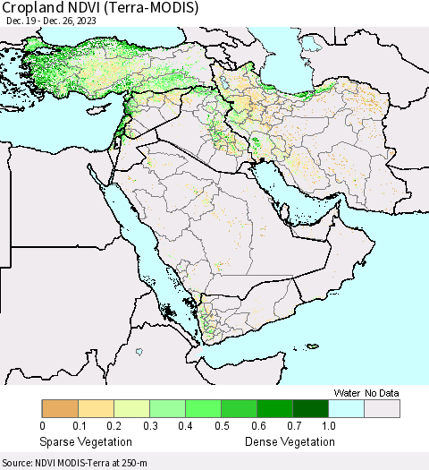 Middle East and Turkey Cropland NDVI (Terra-MODIS) Thematic Map For 12/19/2023 - 12/26/2023