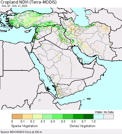Middle East and Turkey Cropland NDVI (Terra-MODIS) Thematic Map For 2/10/2024 - 2/17/2024