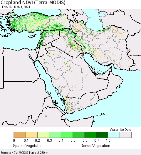 Middle East and Turkey Cropland NDVI (Terra-MODIS) Thematic Map For 2/26/2024 - 3/4/2024