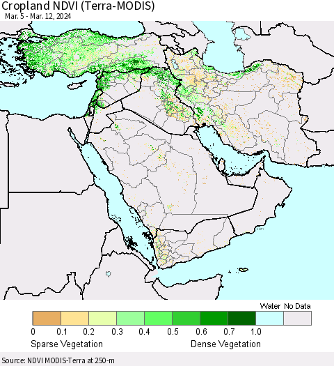 Middle East and Turkey Cropland NDVI (Terra-MODIS) Thematic Map For 3/5/2024 - 3/12/2024