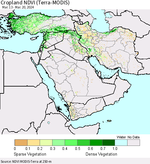 Middle East and Turkey Cropland NDVI (Terra-MODIS) Thematic Map For 3/13/2024 - 3/20/2024