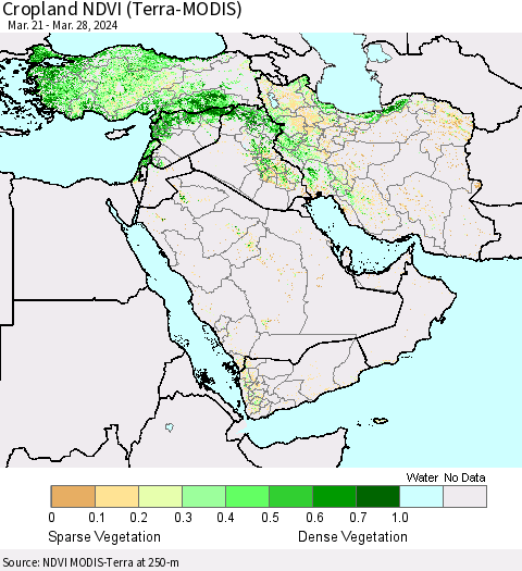 Middle East and Turkey Cropland NDVI (Terra-MODIS) Thematic Map For 3/21/2024 - 3/28/2024