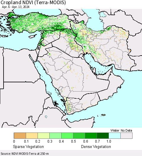 Middle East and Turkey Cropland NDVI (Terra-MODIS) Thematic Map For 4/6/2024 - 4/13/2024
