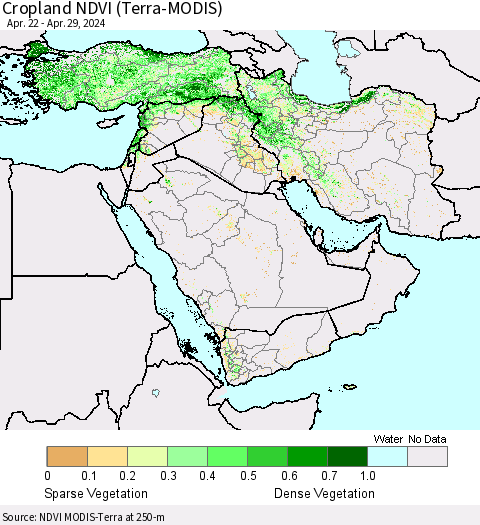 Middle East and Turkey Cropland NDVI (Terra-MODIS) Thematic Map For 4/22/2024 - 4/29/2024