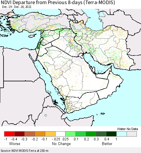 Middle East and Turkey NDVI Departure from Previous 8-days (Terra-MODIS) Thematic Map For 12/19/2021 - 12/26/2021