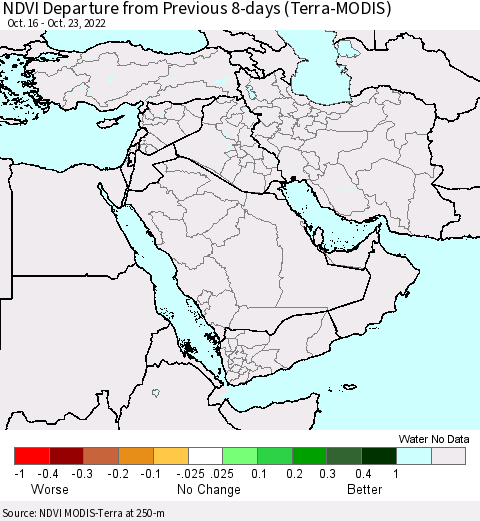 Middle East and Turkey NDVI Departure from Previous 8-days (Terra-MODIS) Thematic Map For 10/16/2022 - 10/23/2022