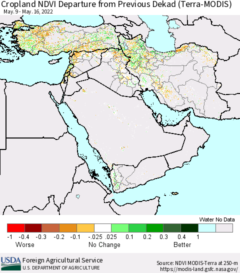 Middle East and Turkey Cropland NDVI Departure from Previous Dekad (Terra-MODIS) Thematic Map For 5/11/2022 - 5/20/2022