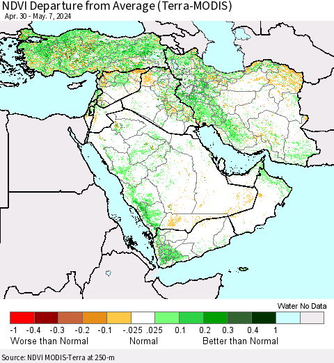 Middle East and Turkey NDVI Departure from Average (Terra-MODIS) Thematic Map For 4/30/2024 - 5/7/2024