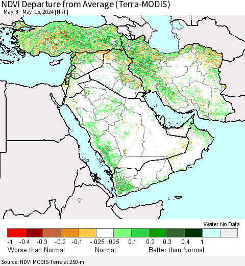Middle East and Turkey NDVI Departure from Average (Terra-MODIS) Thematic Map For 5/8/2024 - 5/15/2024