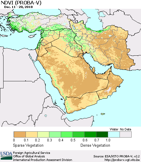 Middle East and Turkey NDVI (PROBA-V) Thematic Map For 12/11/2018 - 12/20/2018