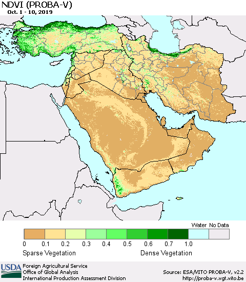 Middle East and Turkey NDVI (PROBA-V) Thematic Map For 10/1/2019 - 10/10/2019