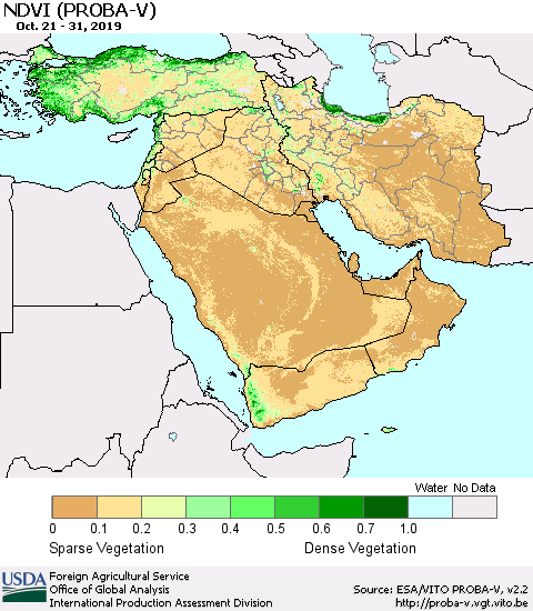 Middle East and Turkey NDVI (PROBA-V) Thematic Map For 10/21/2019 - 10/31/2019