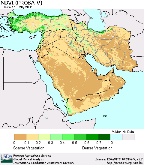 Middle East and Turkey NDVI (PROBA-V) Thematic Map For 11/11/2019 - 11/20/2019