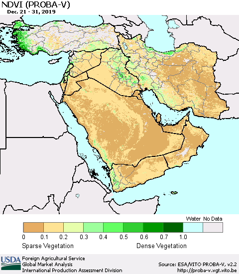 Middle East and Turkey NDVI (PROBA-V) Thematic Map For 12/21/2019 - 12/31/2019