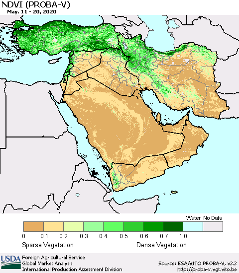 Middle East and Turkey NDVI (PROBA-V) Thematic Map For 5/11/2020 - 5/20/2020