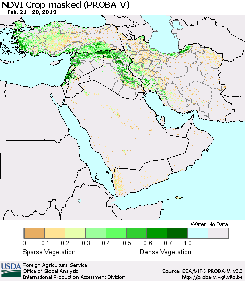 Middle East and Turkey NDVI Crop-masked (PROBA-V) Thematic Map For 2/21/2019 - 2/28/2019