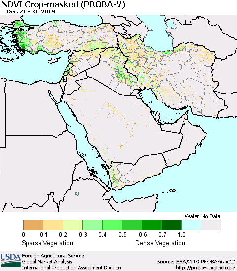 Middle East and Turkey NDVI Crop-masked (PROBA-V) Thematic Map For 12/21/2019 - 12/31/2019