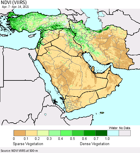 Middle East and Turkey NDVI (VIIRS) Thematic Map For 4/7/2021 - 4/14/2021