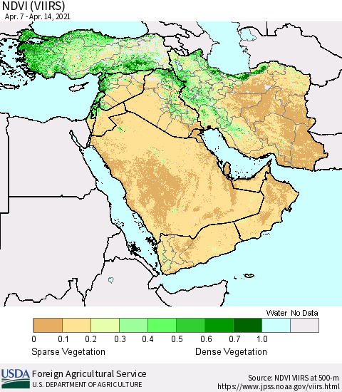 Middle East and Turkey NDVI (VIIRS) Thematic Map For 4/11/2021 - 4/20/2021