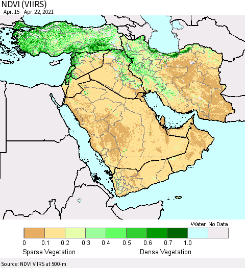 Middle East and Turkey NDVI (VIIRS) Thematic Map For 4/15/2021 - 4/22/2021