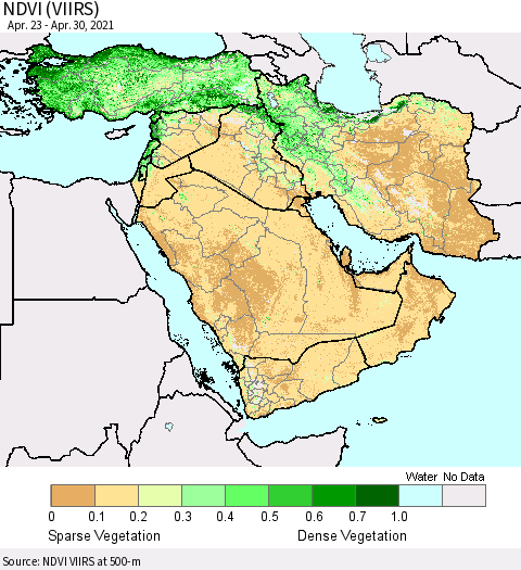 Middle East and Turkey NDVI (VIIRS) Thematic Map For 4/21/2021 - 4/30/2021