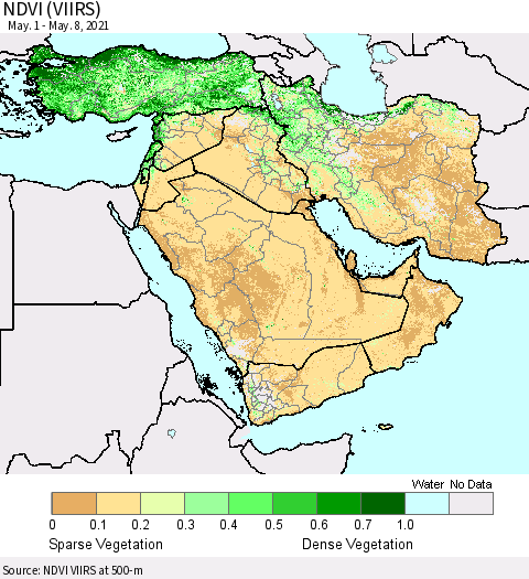 Middle East and Turkey NDVI (VIIRS) Thematic Map For 5/1/2021 - 5/8/2021