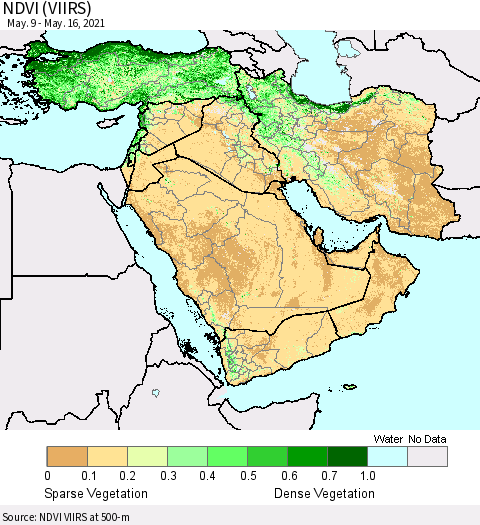 Middle East and Turkey NDVI (VIIRS) Thematic Map For 5/9/2021 - 5/16/2021