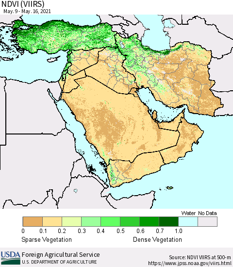 Middle East and Turkey NDVI (VIIRS) Thematic Map For 5/11/2021 - 5/20/2021
