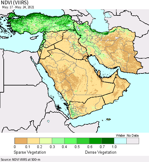 Middle East and Turkey NDVI (VIIRS) Thematic Map For 5/17/2021 - 5/24/2021