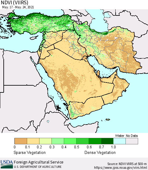 Middle East and Turkey NDVI (VIIRS) Thematic Map For 5/21/2021 - 5/31/2021