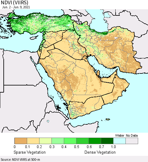 Middle East and Turkey NDVI (VIIRS) Thematic Map For 6/2/2021 - 6/9/2021
