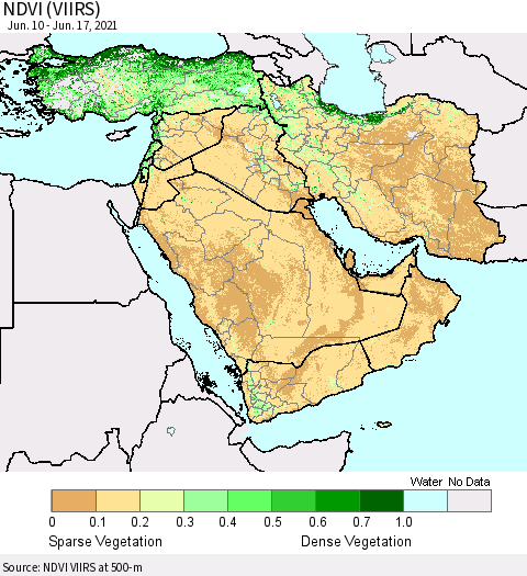 Middle East and Turkey NDVI (VIIRS) Thematic Map For 6/10/2021 - 6/17/2021