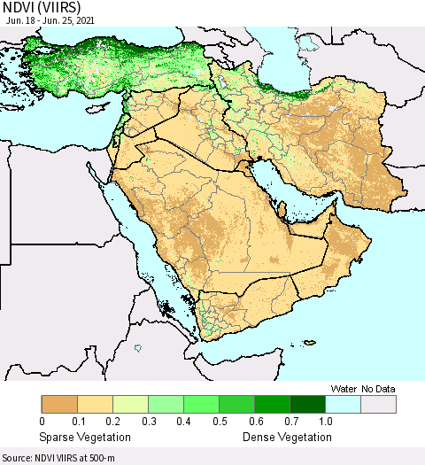 Middle East and Turkey NDVI (VIIRS) Thematic Map For 6/18/2021 - 6/25/2021