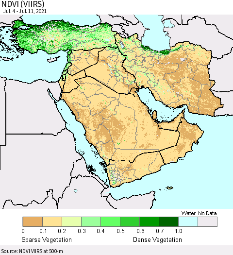 Middle East and Turkey NDVI (VIIRS) Thematic Map For 7/4/2021 - 7/11/2021
