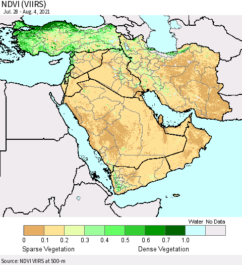 Middle East and Turkey NDVI (VIIRS) Thematic Map For 7/28/2021 - 8/4/2021