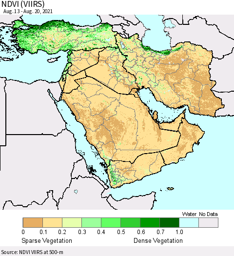 Middle East and Turkey NDVI (VIIRS) Thematic Map For 8/13/2021 - 8/20/2021